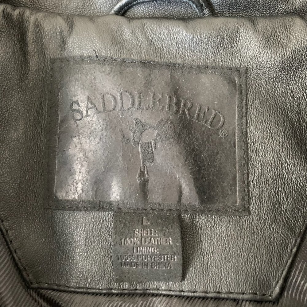 SADDLEBRED Black Leather Full-Zip Motorcycle Jacket - Picture 6 of 7